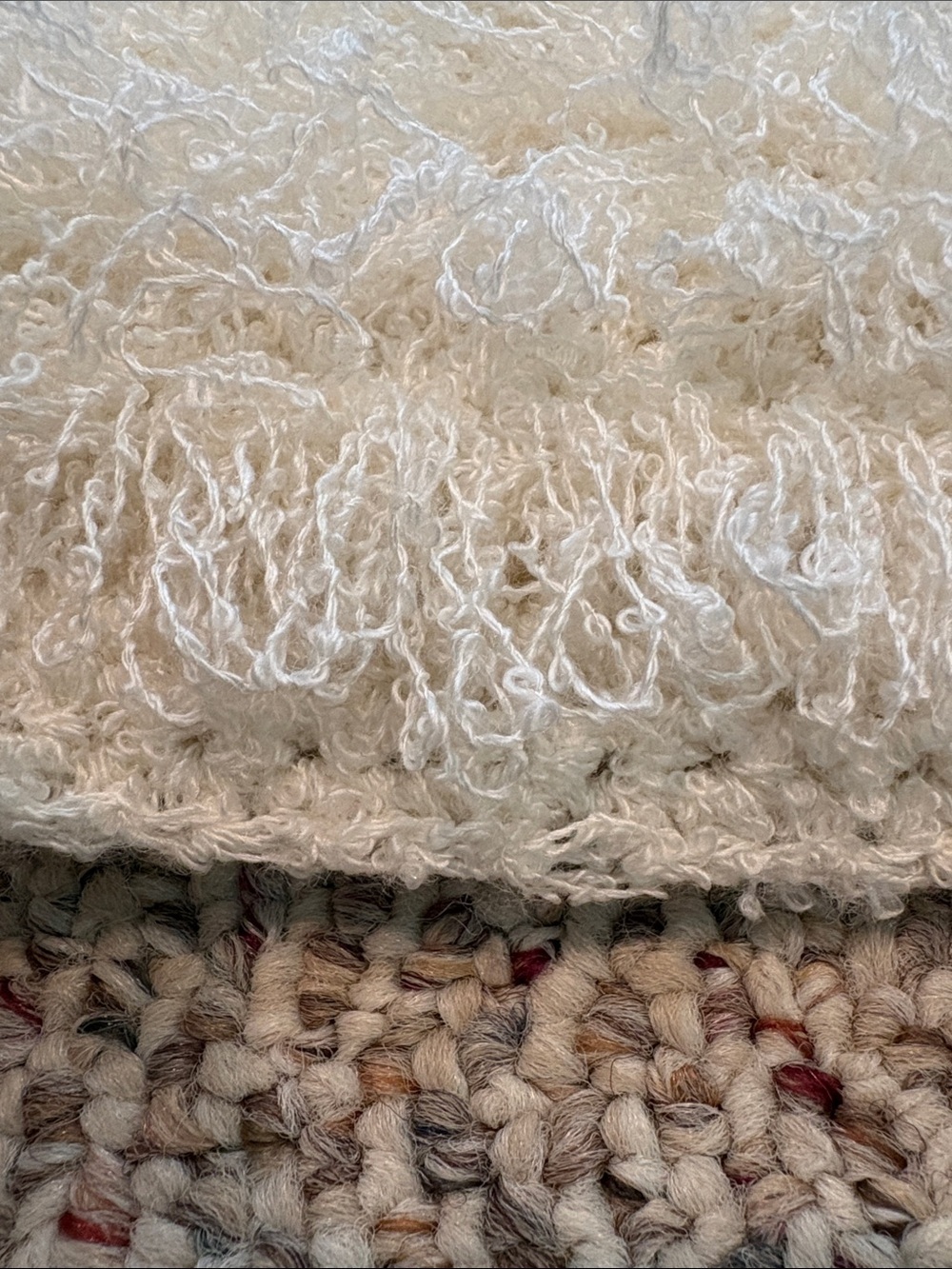 Vintage Sideffects Hand Crocheted Shaggy White, Gray & Pink Sweater. Small - Picture 8 of 10